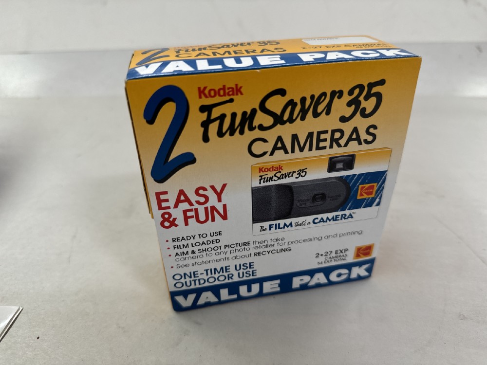 Cameras, Single Pack Of 2 One-Time Use FunSaver35 Disposable Cameras, Yellow, 1990s+, Cardboard