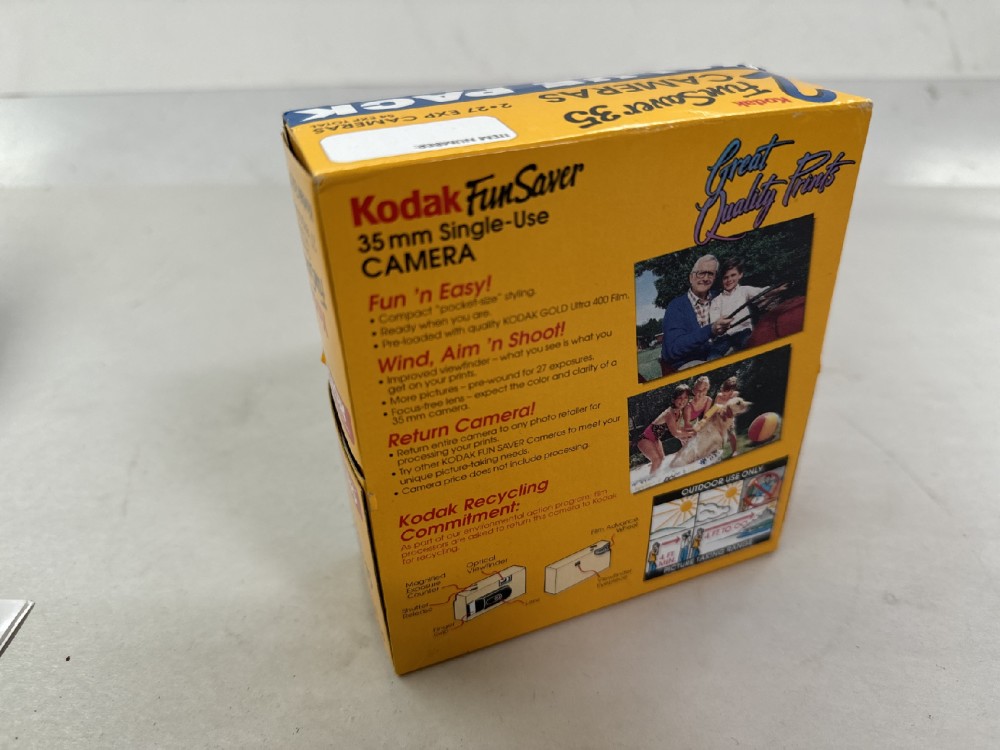 Cameras, Single Pack Of 2 One-Time Use FunSaver35 Disposable Cameras, Yellow, 1990s+, Cardboard