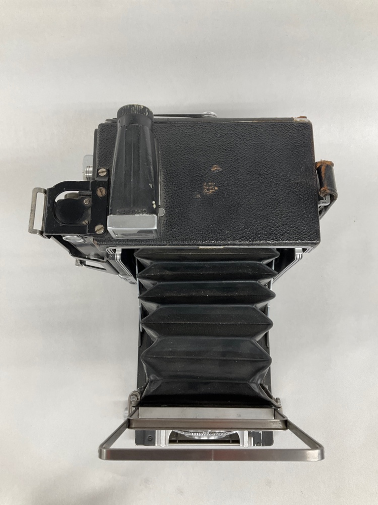 Camera, Graflex Speed Graphic, With Lens, Side-Mounted Hand Strap, And Film Magazine, Silver, 1950s+, Metal