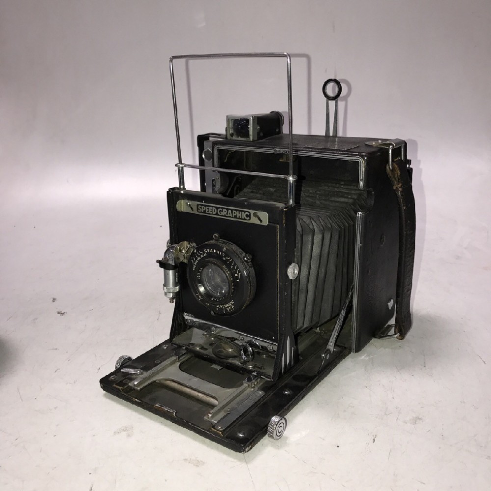 Camera, Graflex Speed Graphic Camera, with Kodak Ektar Lens s/n:3399, With Film Holder, Black, Metal