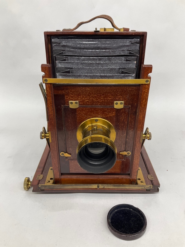Camera, Acme View (1/2 Plate) Camera by Watson & Sons, (6 1/2" x 4 3/4"), Lens: Watson Rapid Rectilinear F8 to F64 (Serial 3397) Manufactured from 1889 to 1927, Serial Number: 8963, PACKAGE, Brown, Watson & Sons, 1890+, Wood