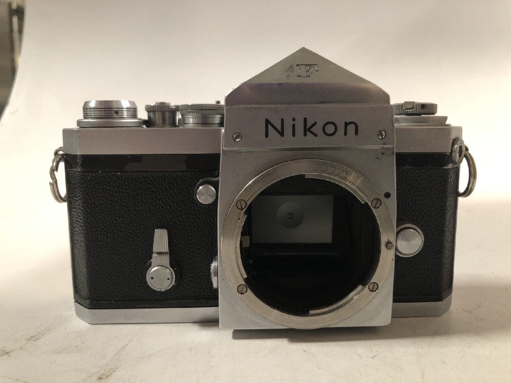 Camera, 35mm, Nikon F, Ser.No.6458084, Introduced 1959, Black, Nikon, 1960+, Plastic, Japan, 6"w, 2"d, 3"h