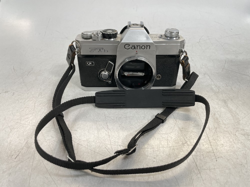 Camera Body, 35mm, Canon Model FTb, Serial Number 730322, With Neck Strap. First Manufactured 1971., Silver, 1970s+, Metal