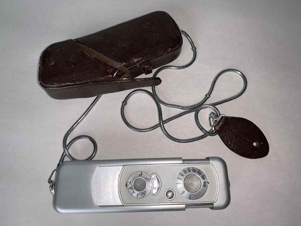 Camera, Minox, with chain and case, Silver