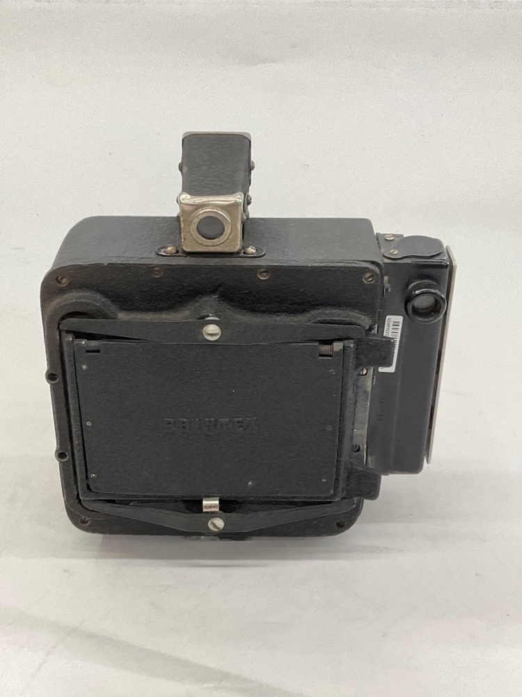 Camera, Printex Press Camera, Mini-Press Version (Film size 2¼" × 3¼")  Serial Number AB7765., Black, Printex, 1940s+, Metal, 6", 6", 5"