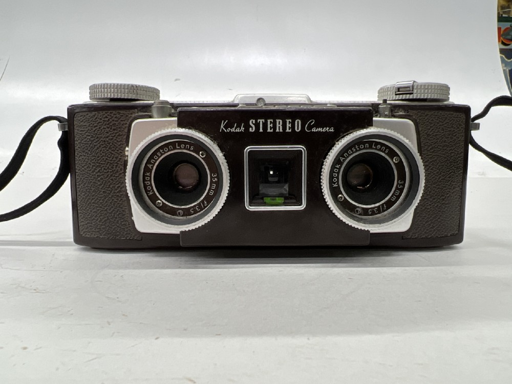 Camera, Kodak Stereo Camera, With Neck Strap Installed, Manufactured 1954 To 1959, Black, 1950s+, Metal
