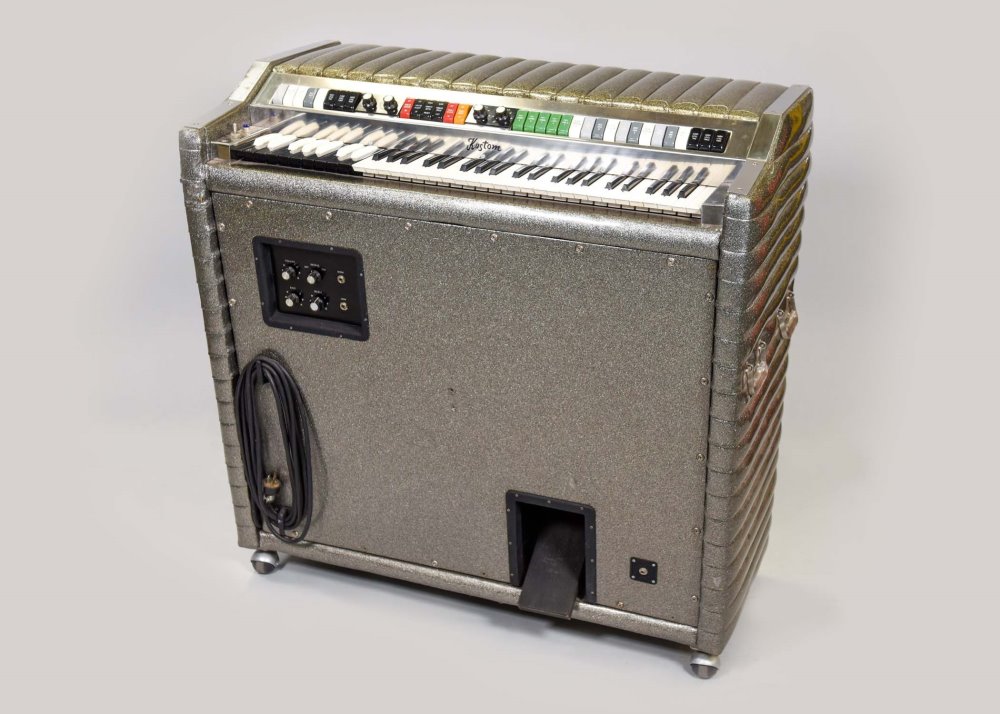 Keyboard, Organ, 1968 Kustom J-1295 Kombo Organ, Built-in Amplifier And Speakers, Practical, Tuck-and-Fold, Naugahyde from the Zodiac Series, Silver, Sparkle, Kustom, 1970s+, Plastic