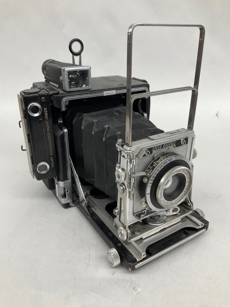 Camera, Graflex Speed Graphic, Serial Number 413222, 80mm Lens, Black, 1950s+, Wood