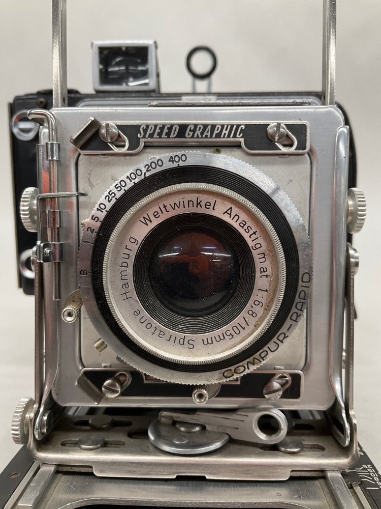 Camera, Graflex Speed Graphic, Serial Number 413222, 80mm Lens, Black, 1950s+, Wood