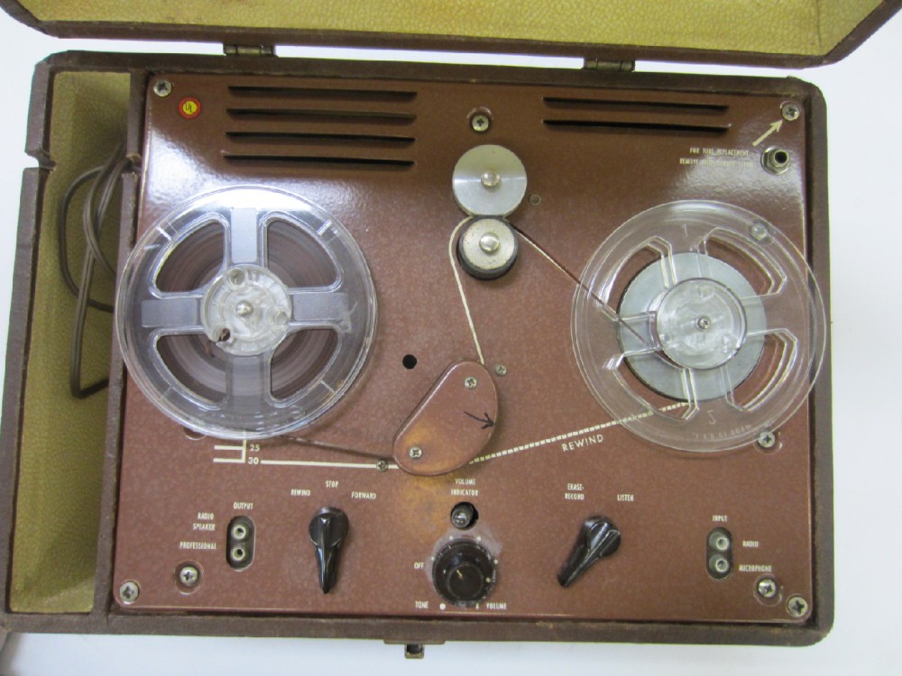 Reel-To-Reel Tape Recorder, Eicor Brand, Comes With One 5" Reel And Tape, And One Takeup Reel, Tape Plays And Rewinds, But No Sound, Practical, Brown, Eicor, 1950s+, Metal, USA, 9"H, 17"W, 12"D