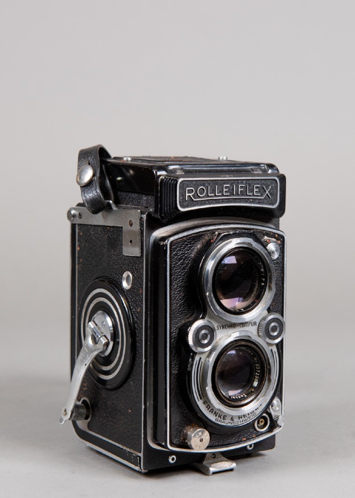Camera, DLR, Rolleiflex, 2x Lens, Ser.No.1274577, With Neck Strap, Black, 1950+, Metal, West Germany (1949-1990)