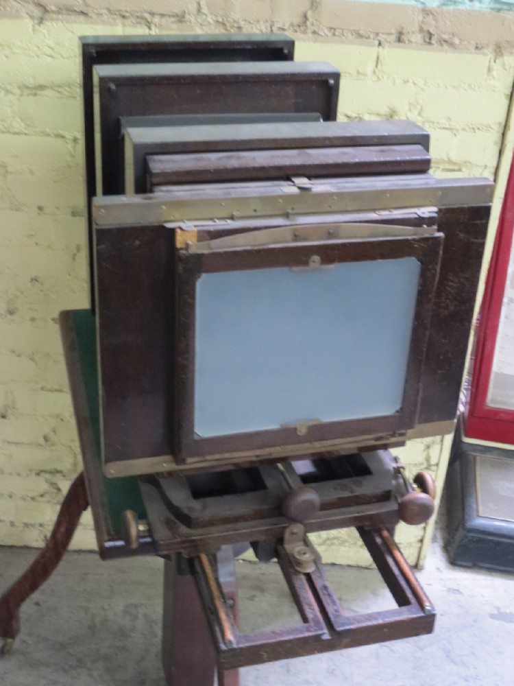 View Camera, Still Photography, ANSCO. Camera Has Lens Cap. STAND HAS IT'S OWN BARCODE, Brown, 1860+, Wood, USA, 14" W, 20.5"H, 33" L