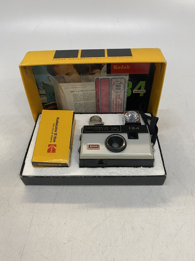 Still Camera, Instamatic, Kodak, With Flashbulb and Film, In Box, Yellow, 1950s+, Plastic, USA