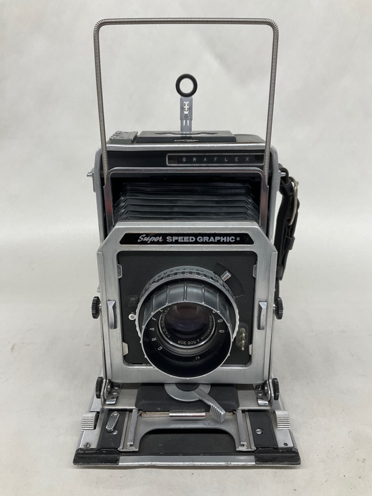 Camera, Graflex Super Speed Graphic, With Lens, Film Magazine, And Side Handle, Black, 1950s+