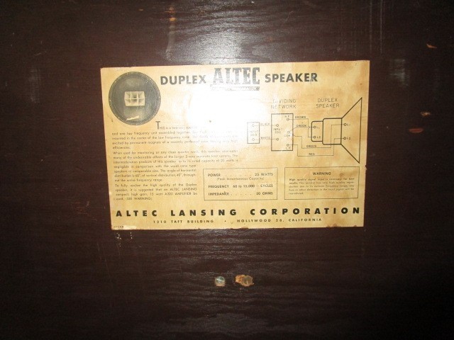 Speaker, Altec Duplex Speaker, Altec 604 coaxial speaker. For Record Studios and Radio Stations, From KHJ, Woodgrain, Altec, Wood