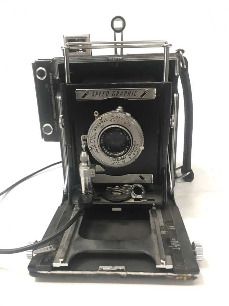 Speed Graphic Camera, With Working Flash Arm, Black, Metal