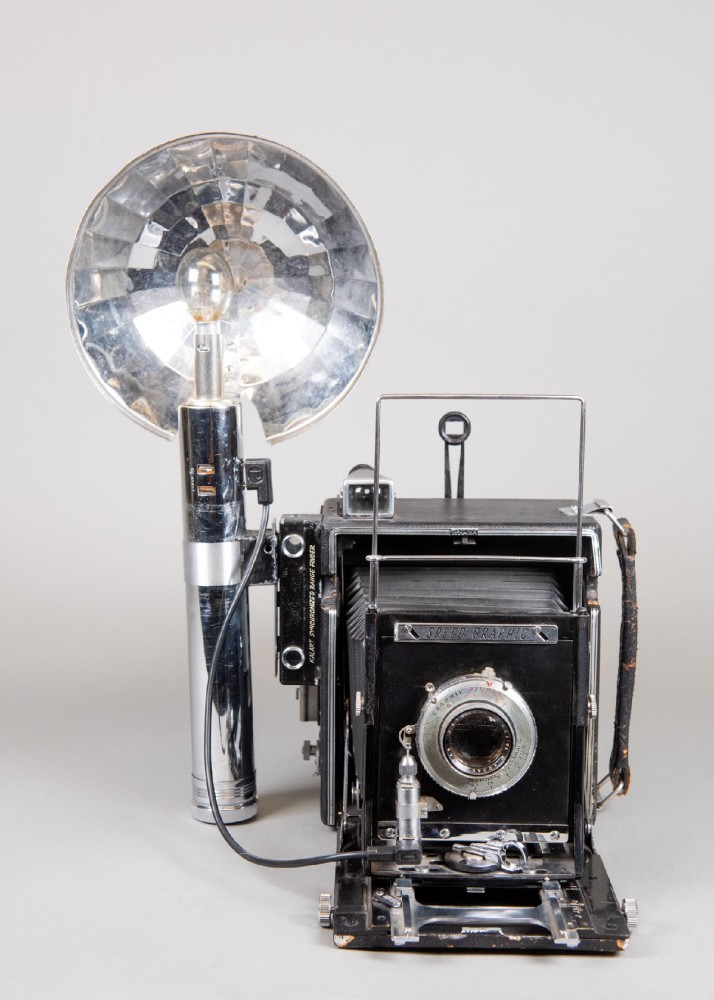 Camera, Graflex Speed Graphic, with Side Handle And Film Magazine, Comes with Separately Barcoded Flash., Black, Graflex, 1940s+, Metal