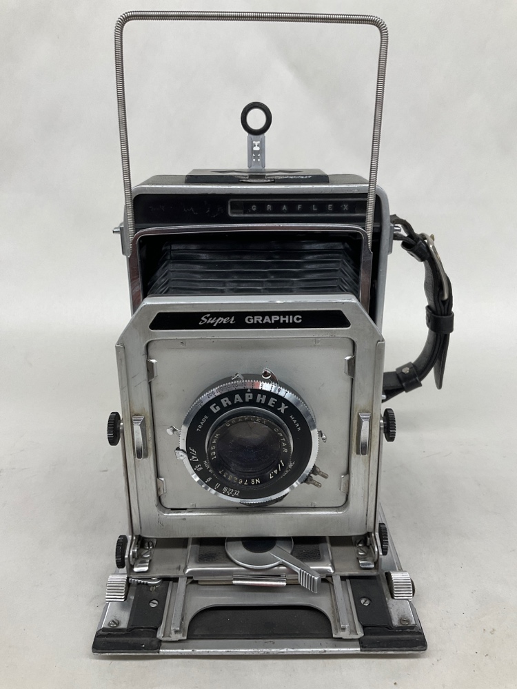 Camera, Graflex Super Speed Graphic, With Lens, Film Magazine, And Side Handle, Black, Super Grahic, 1950s+, Metal