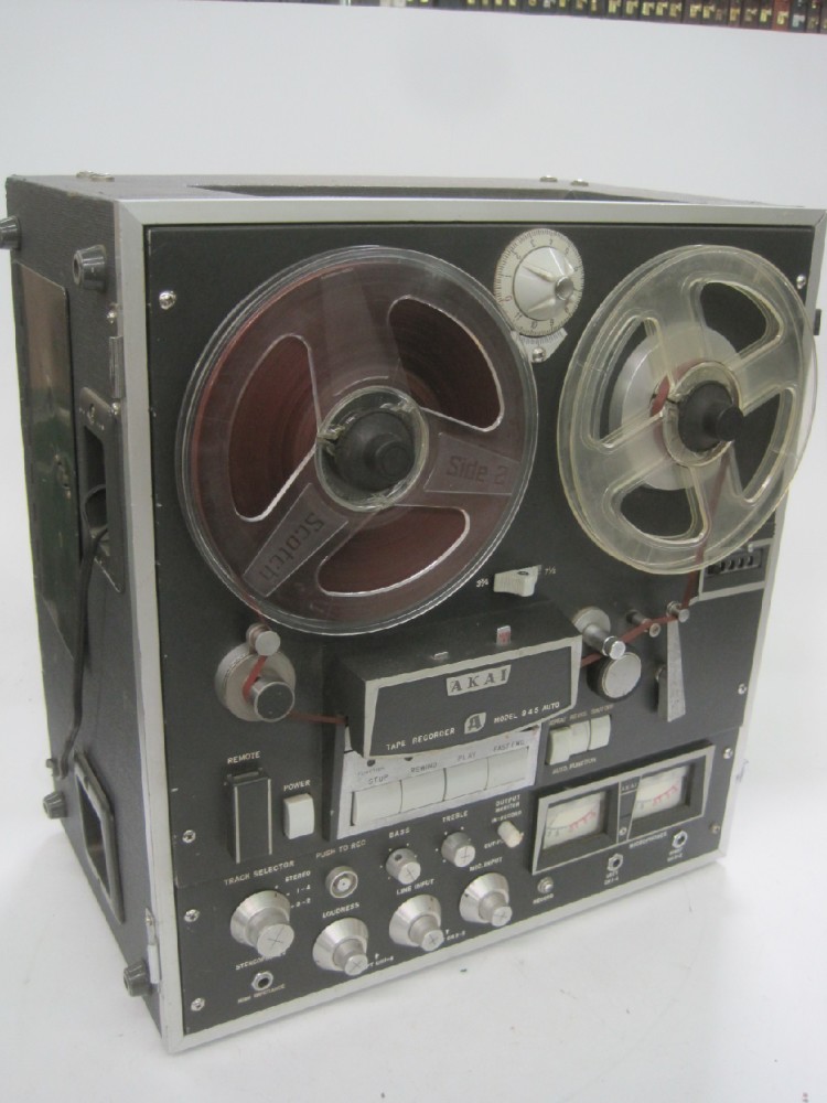 Reel-To-Reel Tape Recorder/Player, Akai Model 345 Auto, Made In Japan, Black, Akai, 1970s+, Metal, Japan, 18"H, 16"W, 12"D