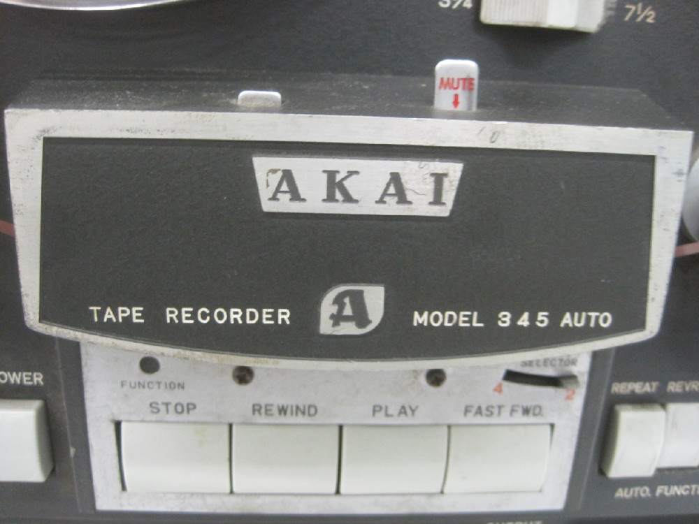 Reel-To-Reel Tape Recorder/Player, Akai Model 345 Auto, Made In Japan, Black, Akai, 1970s+, Metal, Japan, 18"H, 16"W, 12"D