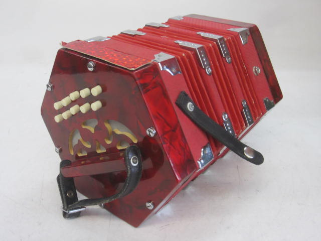 Concertina, Leather Straps, Red, Plastic, 6" H, 6" W, 6" L