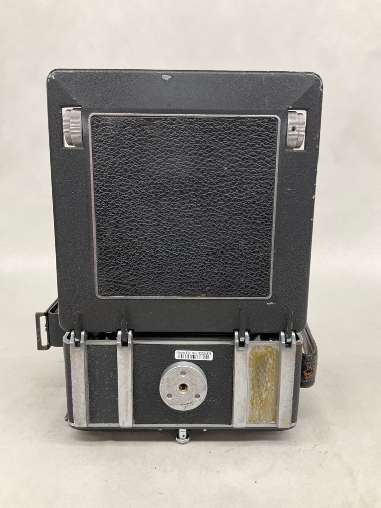 Camera, Serial Number D109508, With Kodak Graphex 127mm Lens Serial Number E04726, With Film Magazine And Side Handle, Black, Busch Pressman, 1950s+, 10"w, 15"h, 10"d
