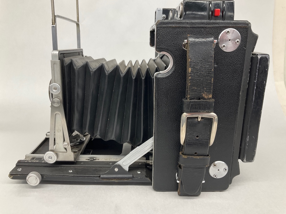 Camera, Graflex Speed Graphic, With Lens, Film Magazine, And Side Handle, Black, 1940s+, Metal, 11"L, 14"H, 9"W