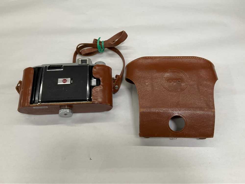 Kodak Tourist with Leather case. First manufactured 1948, Black, 1940S+, Metal, USA