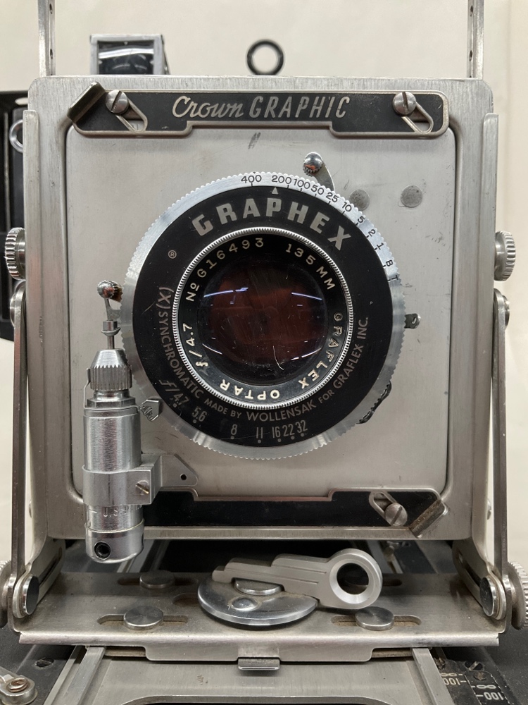 Camera, Graflex Crown Graphic, With Lens, Film Magazine, And Side Handle, Silver, Crown Graphic, 1940s+, USA