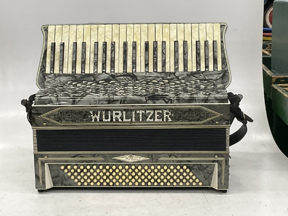 Accordian, Wurlitzer Brand, Grey Swirling Pattern on Body and Keys, Comes with Straps, Rents in Case #33264293, Gray, Wurlitzer, Plastic