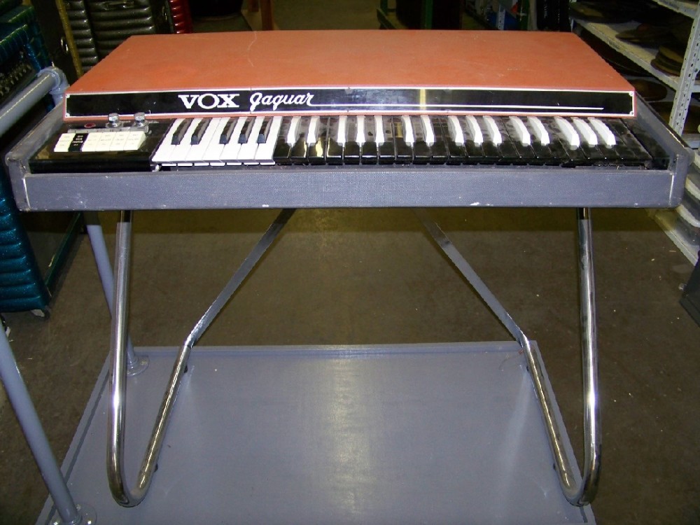 Keyboard, Organ, Jaguar V304E2, Introduced 1965, Has Cover, Playwear, US Version, Organ Dolly Available, Specially made two prong AC Power Cord included, Non Operational, Orange, Vox, 1960s+